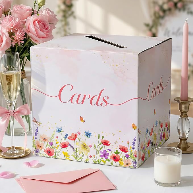 OurWarm White Wedding Card Box, Floral Paperboard Gift Card Box for Party Wedding Reception Decorations, Graduation Money ...
