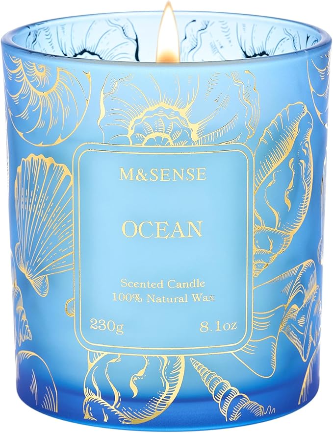 M&SENSE Natural Soy Wax Ocean Scented Candles, 8.1oz Non Toxic Soy Candle 42-Hour Slow Burning, Summer Fresh Smelling Cand...