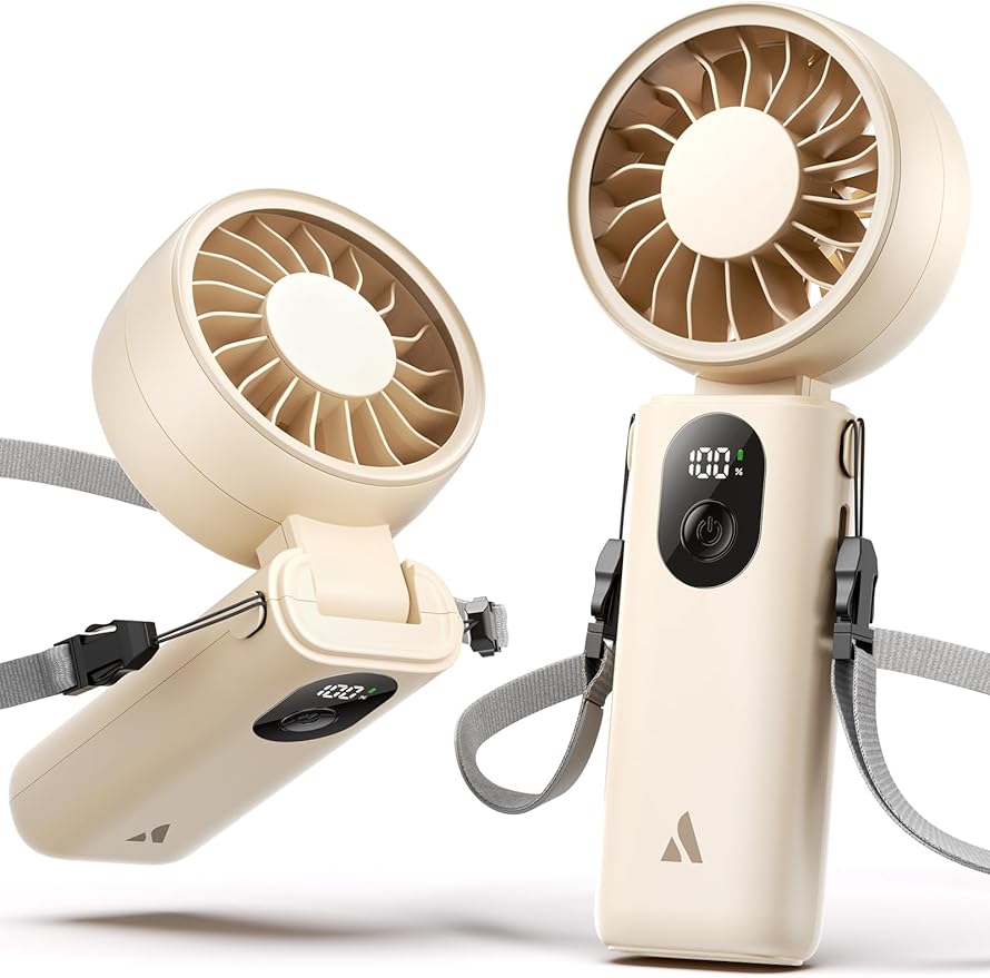 Aecooly Mighty Portable Handheld Fan | 20H Max Cooling Time | 3 Flexible Modes | 5 Speeds Wind | Battery Level Display | U...