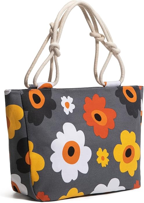 Large Tote Handbag,Women Beautiful Flower Bag, Canvas Shoulder Bags for Lady's Working/Shopping/Travel/Gym/Beach Wear,Flor...