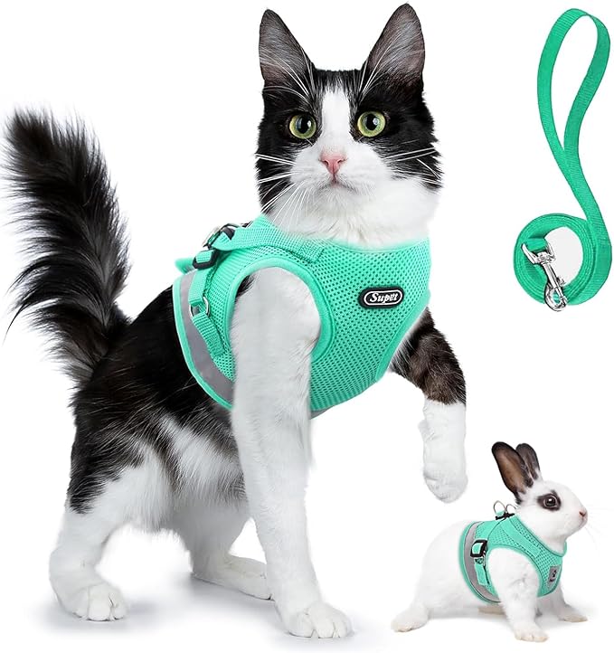 Supet Cat Harness and Leash Set - Soft Mesh Adjustable Cat Vest Harness with Reflective Strap for Walking Cat and Puppy Ra...
