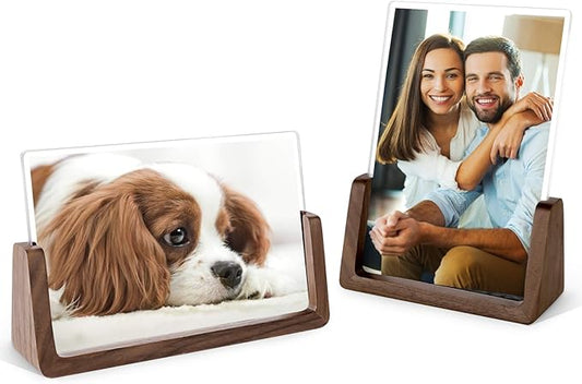Mixoo 4x6 Picture Frame 2 Pack - Rustic Wooden Picture Frames with Walnut Wood Base and High Definition Break Free Acrylic...