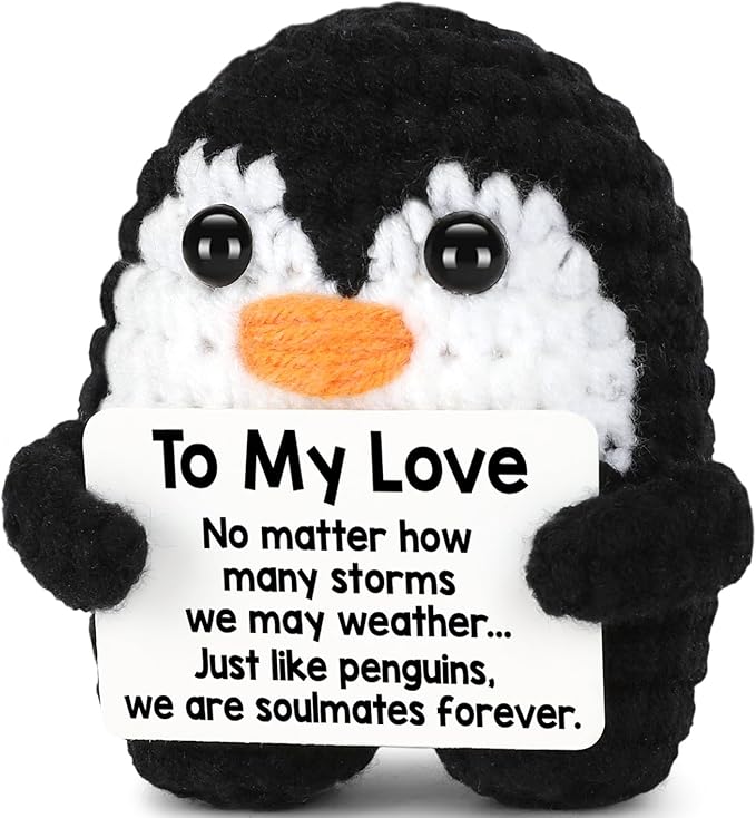 Gifts for Him Her Boyfriend Girlfriend, To My Love Handmade Crochet Mini Penguin Anniversary Birthday Gifts for Women Men,...