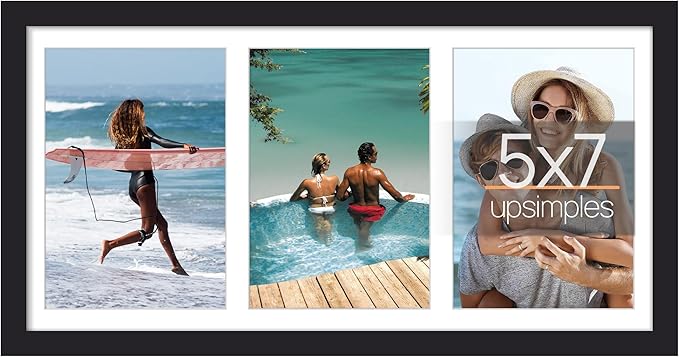 upsimples 8x16 Collage Picture Frame, Display Pictures 3 5x7 with Mat or 8x16 Without Mat, Wall Hanging 3 5x7 Picture Fram...