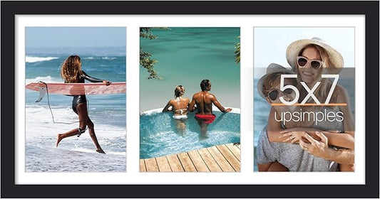 upsimples 8x16 Collage Picture Frame, Display Pictures 3 5x7 with Mat or 8x16 Without Mat, Wall Hanging 3 5x7 Picture Fram...