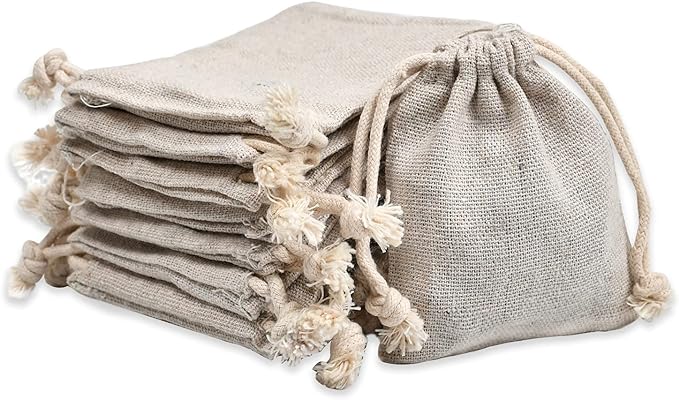 calary 50pcs Double Canvas Drawstring Bag Cotton Pouch Gift Sachet Bags Muslin Reusable Tea Bag 2.75x4 Inch