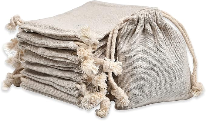 calary 50pcs Double Canvas Drawstring Bag Cotton Pouch Gift Sachet Bags Muslin Reusable Tea Bag 2.75x4 Inch