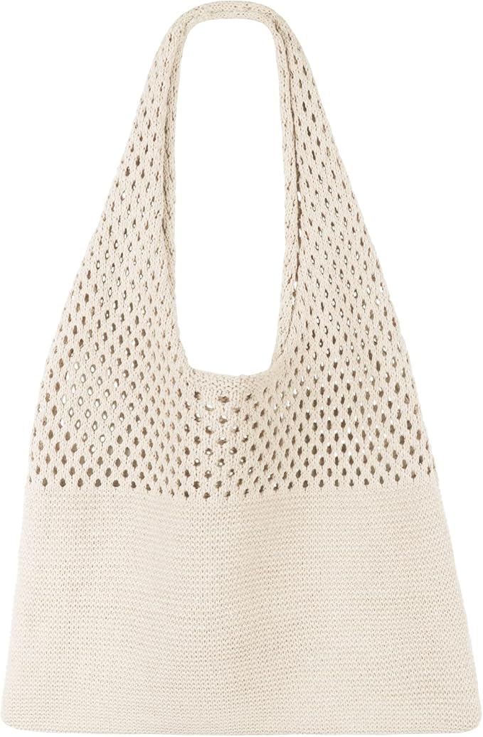 SUOSDEY Crochet Mesh Beach Tote Bag, Knit Summer Vacation Aesthetic Boho Tote Bag for Women