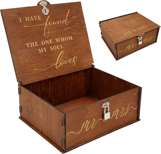 OurWarm Wedding Keepsake Box with Lock, Large Wooden Memory Box for Keepsakes, Wood Decorative Photo Storage Boxes with Li...