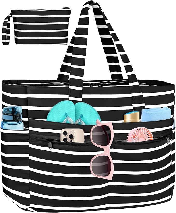 HUANLANG Extra Large Beach Bag Waterproof Beach Totes Bags for Women Men,Pool Bag with Zipper Wet Pocket