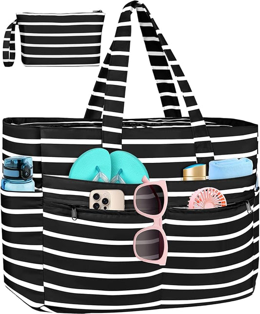 HUANLANG Extra Large Beach Bag Waterproof Beach Totes Bags for Women Men,Pool Bag with Zipper Wet Pocket
