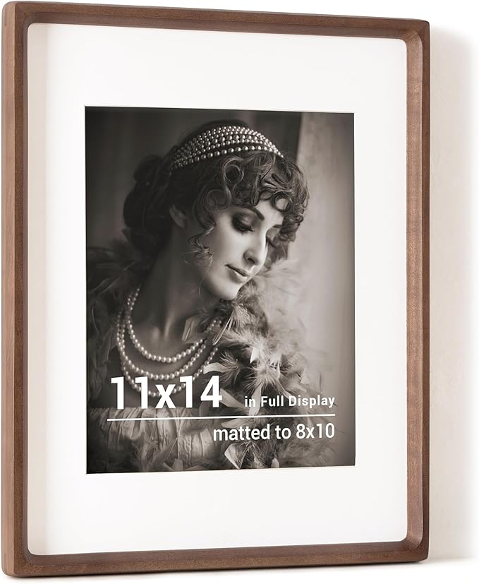 11x14 Picture Frame, USA-Sourced Walnut Wood Photo Frames with HD Tempered Glass, Handcrafted Rounded Corner 11 x 14 Woode...