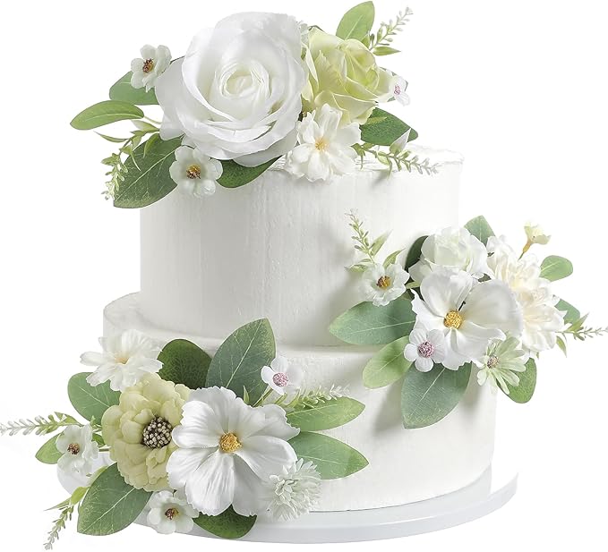 RUIDKUN Cake Toppers Flowers,3 Pieces Hand-made Silk Flowers Cake Decorations for Birthday Baby Shower Wedding Valentine's...