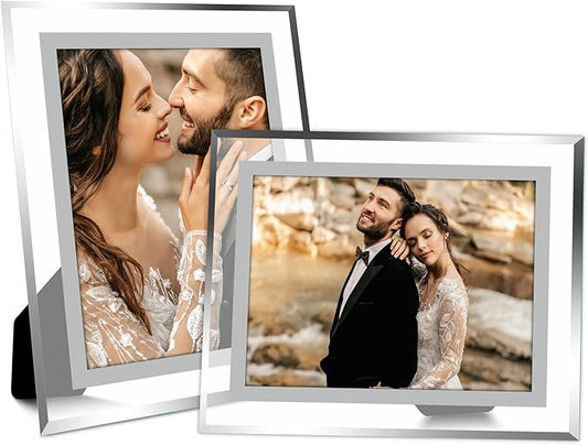 Vienrose 8x10 Picture Frame Set of 2, Clear Glass Photo Frames with Silver Edge, Horizontal or Vertical Display for Tablet...