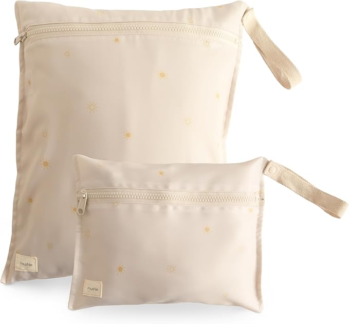 mushie Water Resistant Wet Bags | Large & Small Reusable Storage Bag for Baby Items and Travel | Zippered Pockets with Han...