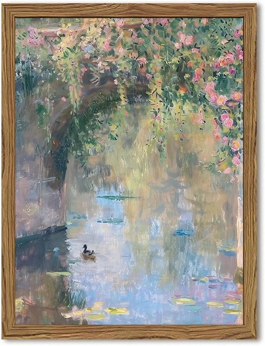 Framed Vintage Monet Canvas Wall Art, Floral Landscape Wall Decor Paintings, Country Nature Pictures Prints Aesthetic Home...