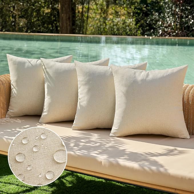 MIULEE Pack of 4 Decorative Outdoor Throw Pillow Covers Linen Waterproof Pillow Covers Farmhouse Cushion Cases for Patio G...