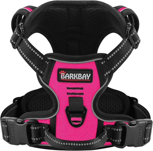 BARKBAY No Pull Pet Harness Dog Harness Adjustable Outdoor Pet Vest 3M Reflective Oxford Material Vest for PINK Dogs Easy ...