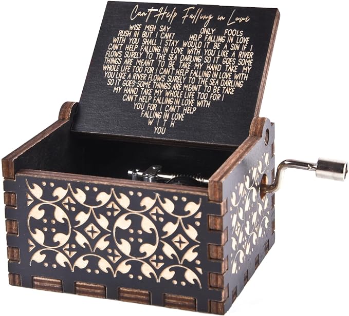 byykit Can't Help Falling in Love Wood Music Box, Antique Engraved Musical Boxes Case for Love One Wooden Music Box - Gift...