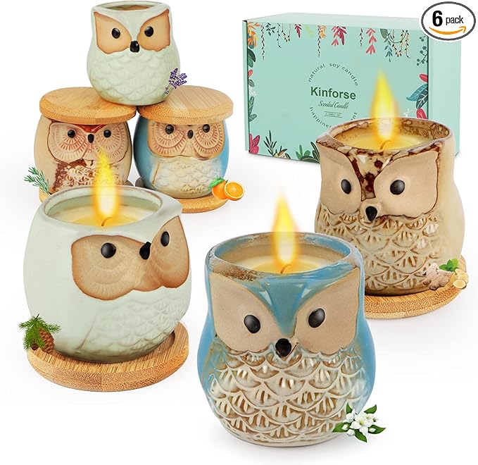 Kinforse Scented Candles Birthday Gifts for Women, Owl Gifts for Women, 6 Pack Novelty Owl Aromatherapy Candle Bulk Gift f...