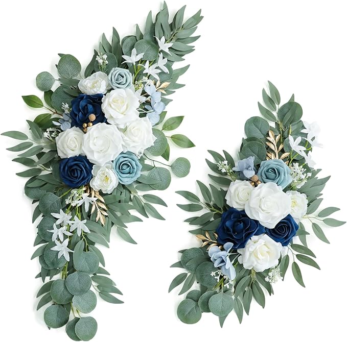 Udoula Artificial Dusty Blue Wedding Arch Flower Swags Set of 2 for Welcome Signs Floral and Wedding Reception Ceremony De...