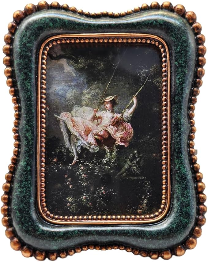 YULINK 2.5x3.5 Small Vintage Picture Frame, Tiny Antique Blackish Green Ornate Photo Frame, for Tabletop and Wall Display,...