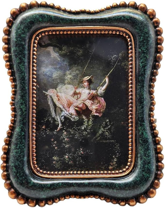 YULINK 2.5x3.5 Small Vintage Picture Frame, Tiny Antique Blackish Green Ornate Photo Frame, for Tabletop and Wall Display,...