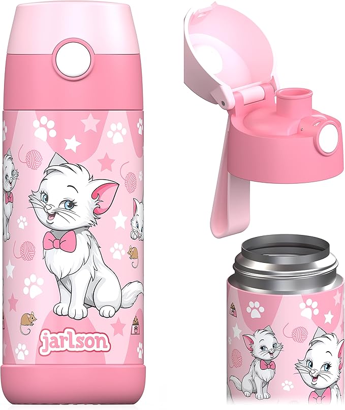 Jarlson® Kids Water Bottle MALI [12OZ] - No Straw Stainless Steel Thermo Bottle - Insulated Waterbottle Leak Proof for Sch...