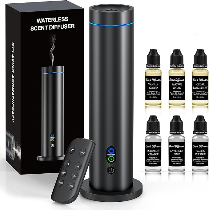 Waterless Diffuser, 1000 Sq.Ft Coverage, Essential Oil Diffuser– Plug-in Only, Remote Control, Adjustable Mist Mode, Mood ...