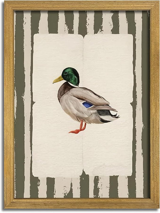 Vintage Framed Duck Wall Art Print, Rustic Mallard Bird Illustration Canvas Poster, Cottagecore Animal Artwork, Farmhouse ...