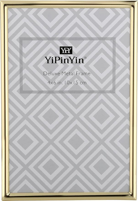 YiPinYin Gold 4x6'' Simply Metal Picture Frame,Elegant Gold Plated Photo Frames 6x4'' with Soft Touch Velvet & Backing for...