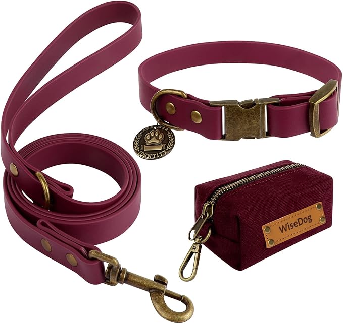 Wisedog Waterproof Dog Collar and Leash Set, Adjustable Puppy Collar with Cute Tag 5FT Dog Leash with Poop Bag for Small M...
