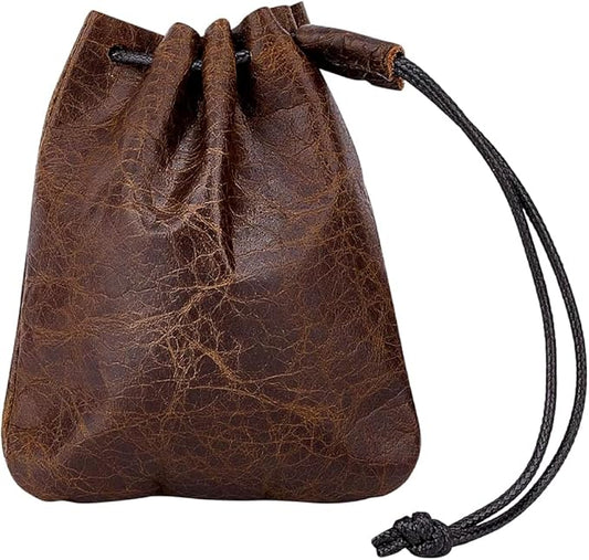 Beebeecraft Leather Drawstring Pouch Cowhide Leather Jewelry Storage Bag 4.7x3.9 Inch Coconut Brown Small Coin Dust Wallet...