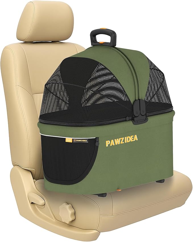 PAWZIDEA Portable Small Dog Crate for Car Travel up 33lbs, Enclosed Dog Car Seat Soft-Sided, Escape-Proof Reversible No-Zi...