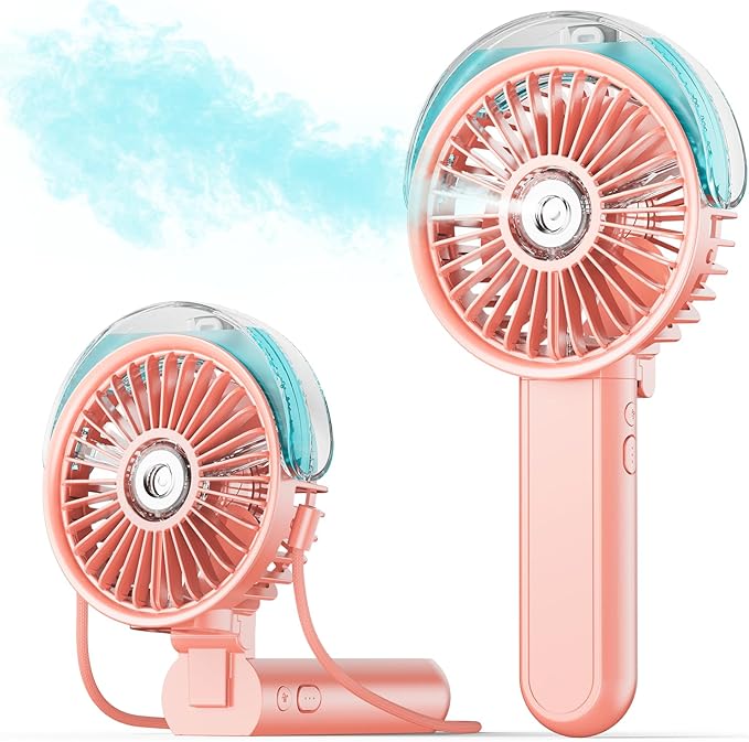 SWEETFULL Portable Misting Fan - 180° Foldable Handheld Personal Fan with Mist Spray, 3 Speeds, 30ml Water Tank, USB Recha...
