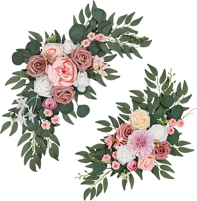 Qeedy Wedding Arch Flowers Set of 2, Artificial Flowers for Decoration for Wedding Ceremony Backdrop, Wedding Floral Arran...