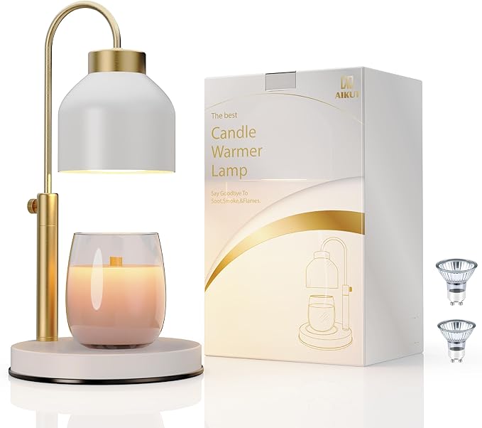 AIKUT Candle Warmer Lamp, with 2 Bulbs,Timer & Dimmer,Compatible with Large Yankee Candle Jars,3 Wick Candles,Height Adjus...