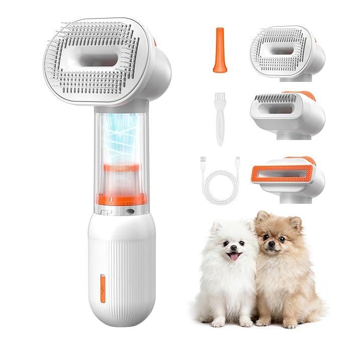 kurtmark Vacuum Dog Brush for Shedding, 4-in-1 Self-Cleaning Slicker & Undercoat Rake, Deshedding Grooming Tool, Anti-Stat...