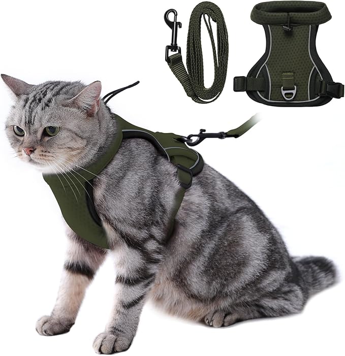LIANZIMAU Cat Harness and Leash Escape Proof,Adjustable Cat Harness for Outdoor Walks with Reflective Strip, Lightweight a...