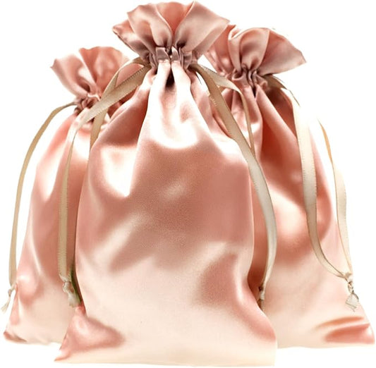 Knitial 50 Pack 5" x 8" Rose Gold Satin Gift Bags with Drawstring, Jewelry Pouches, Wedding Favor Bags for Baby Shower Bir...