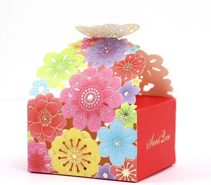 Kslong 50Pcs/Set Flower Butterfly Hollow Candy Box Cookie Gift Boxes Romantic Wedding Favors Cute Chocolate Box For Weddin...