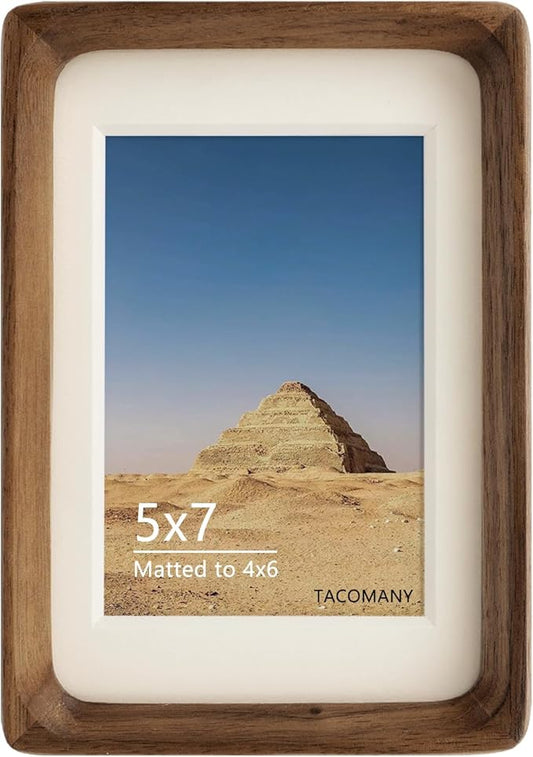 Natural Wood Photo Frames Inspired Tabletop Picture Frame with Mat, Vertical or Horizontal Display (Walnut, 5x7 matted to ...
