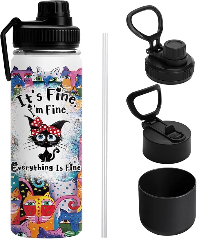 DUUV Cat Gifts for Women, 18 Oz Cat Water Bottle, Cats Lover Gifts for Birthday Christmas Thanksgiving, Cute Cats Thermos ...