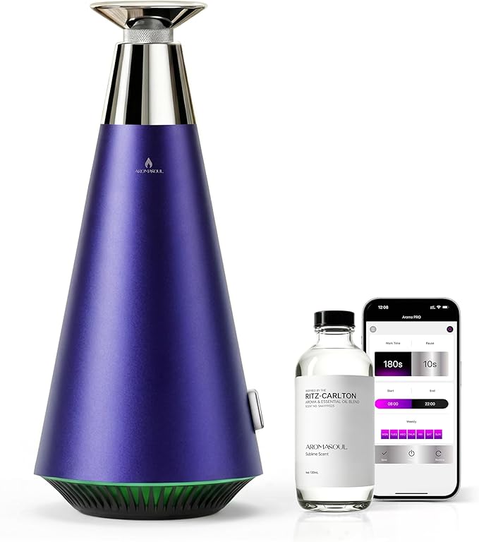 Wireless Rechargeable Waterless Oil Diffuser Starter Kit - 1500 Sq Ft Coverage, Alloy Atomization System,Mood Light,Hotel ...