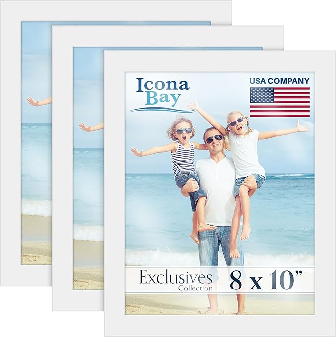 Icona Bay - 8x10 Picture Frames - White, 3 Pack - Sturdy Engineered Wood Photo Frames - Sleek Design, Table Top or Wall Mo...