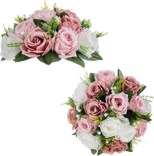 BLOSMON Dusty Rose Flowers Decoration: 2 Pcs Pink Artificial Flowers Balls for Wedding Dinning Table Centerpieces - Fake S...