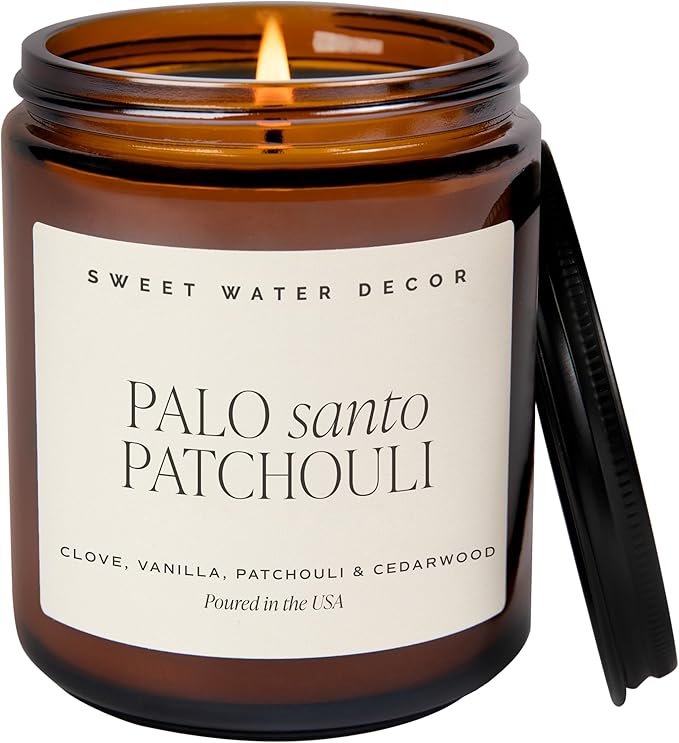 Sweet Water Decor Palo Santo Patchouli Soy Candle - Black Pepper, Clove Leaf, Nutmeg and Lavender Scented Candles for Home...