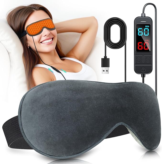 Visader Heated Eye Mask for Dry Eyes, Stye & Migraines Relief - USB Electric Warm Compress with 20 Temp/Time Settings, Was...