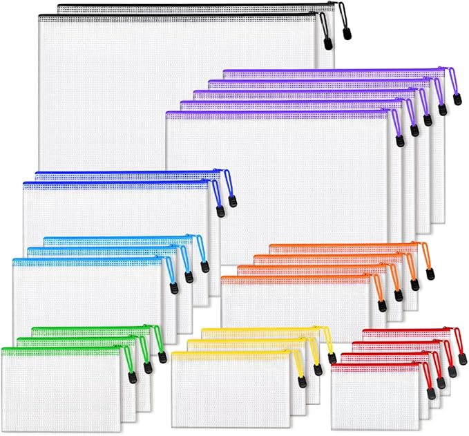 26pcs Mesh Zipper Pouch Bags, 8 Sizes Plastic Zippered Storage Bags for Organizing, Clear Pouches with Zipper, Waterproof ...