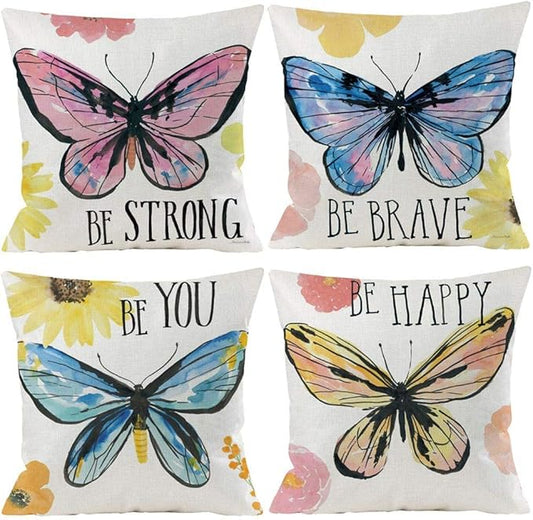 Wilproo Butterfly Decorative Throw Pillow Cover Set of 4, Cushion Cover Decorative Square Pillowcases Cotton Linen Cushion...